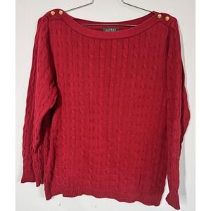 Lauren Ralph Lauren Red Cable Knit Pullover Sweater Boat Neck Gold Buttons Sz 3X